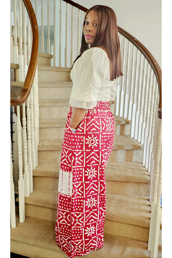 Red Adire Aso Oke Pants