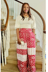 Red Adire Aso Oke Pants