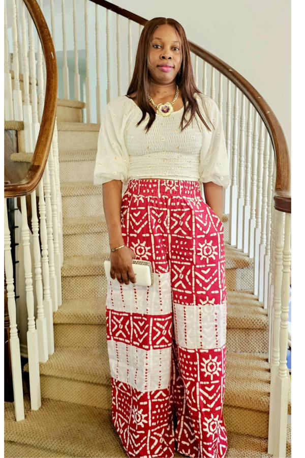 Red Adire Aso Oke Pants