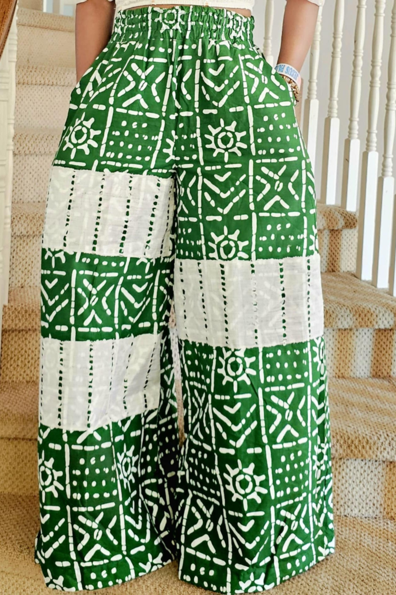 Green Adire Aso Oke Pants